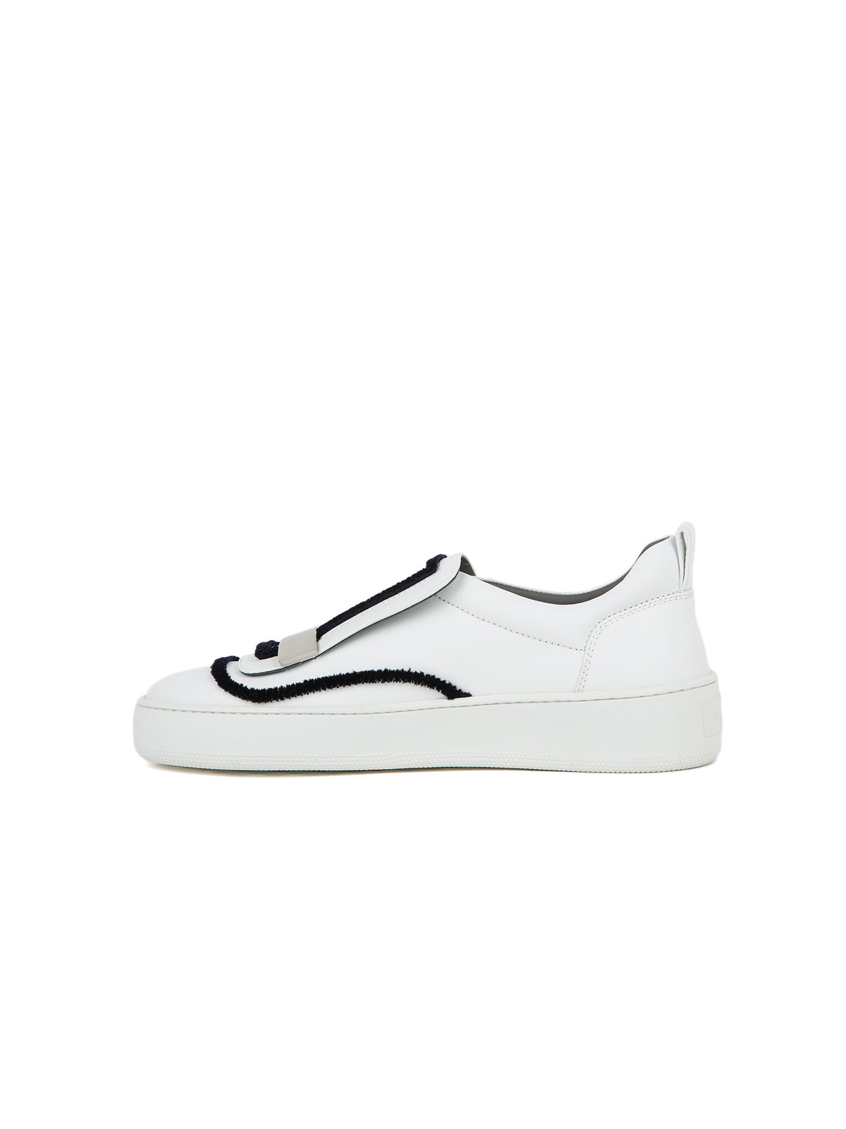 Sneakers à large bride en cuir - Bianco Navy