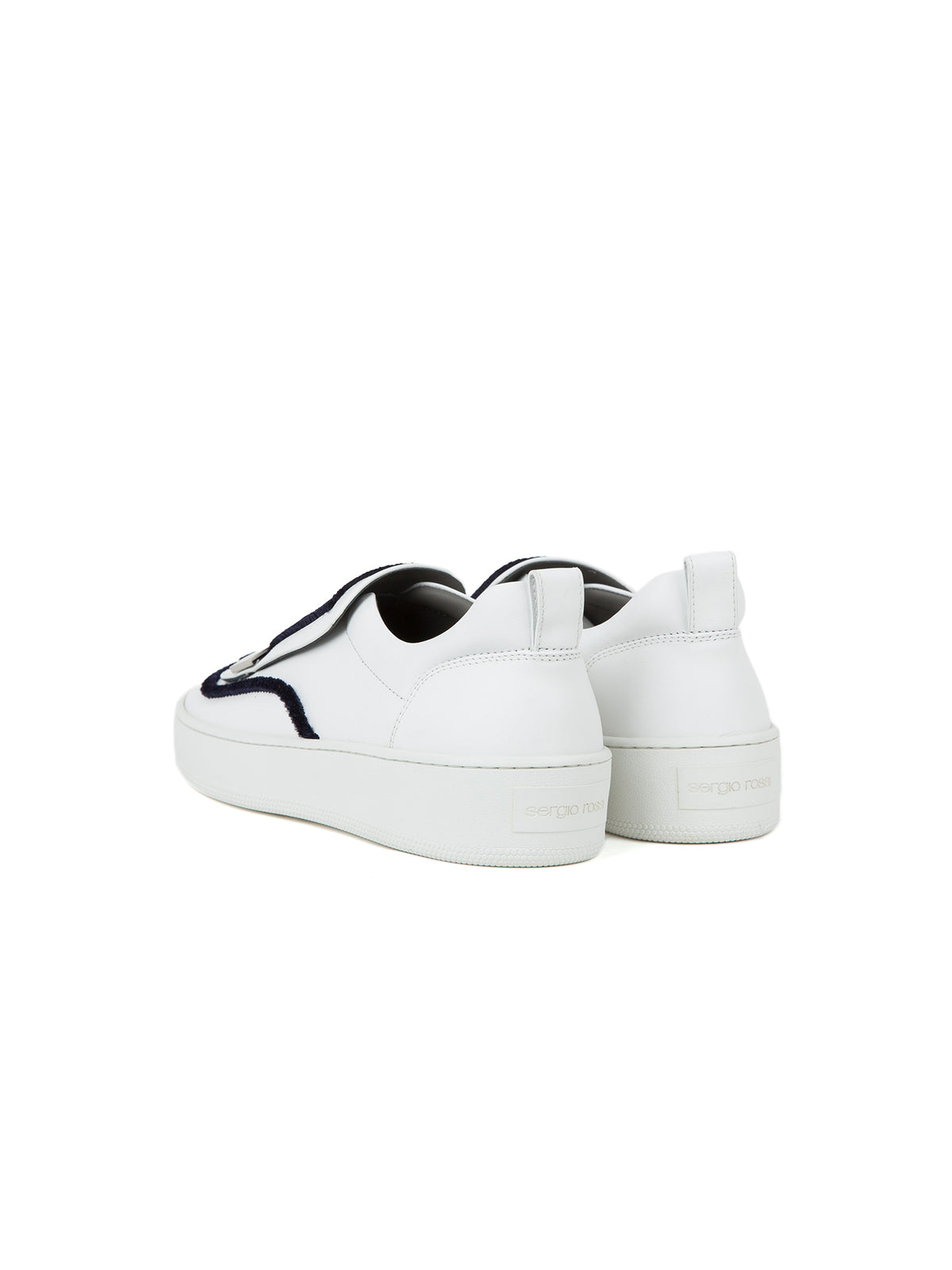 Sneakers à large bride en cuir - Bianco Navy