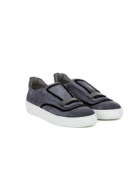 Sneakers à garniture texturée en daim - Dark Grey Nero