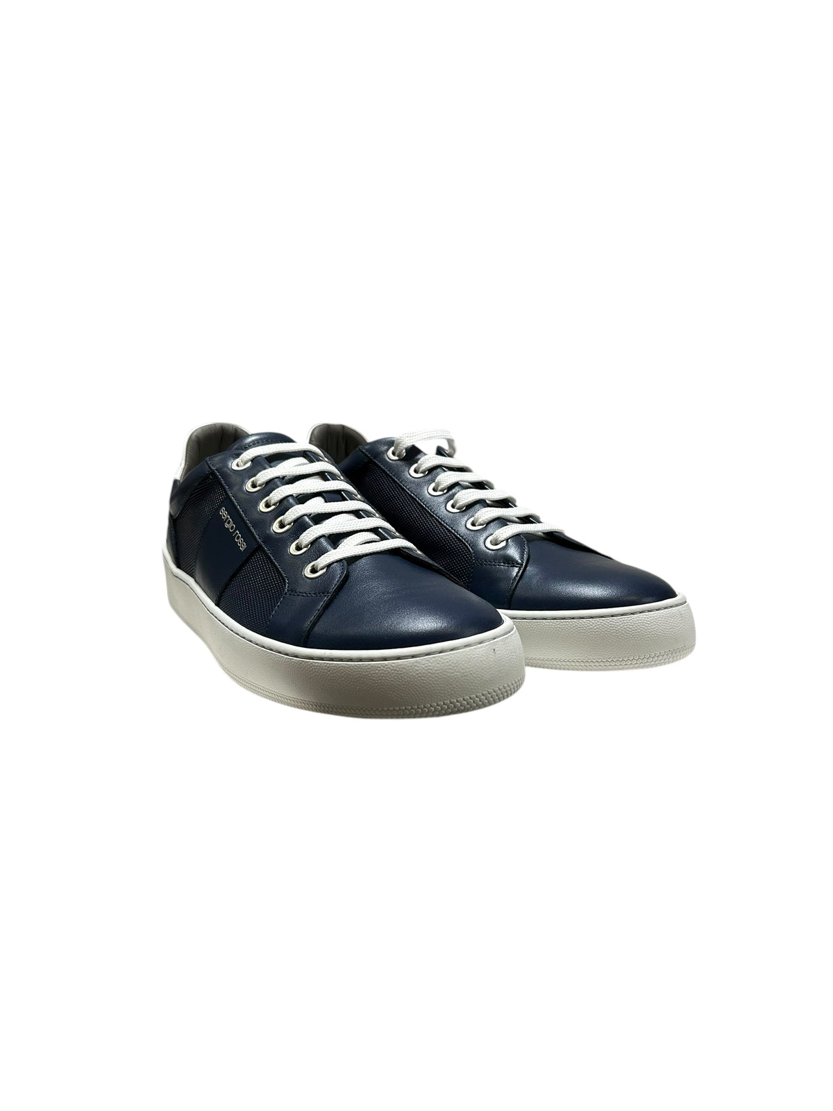 Sneakers basses à lactes en cuir - Indigo & Bianco