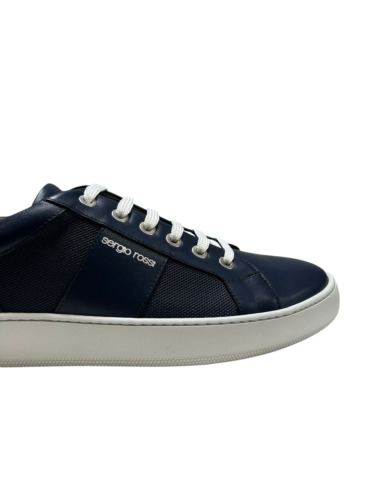 Sneakers basses à lactes en cuir - Indigo & Bianco