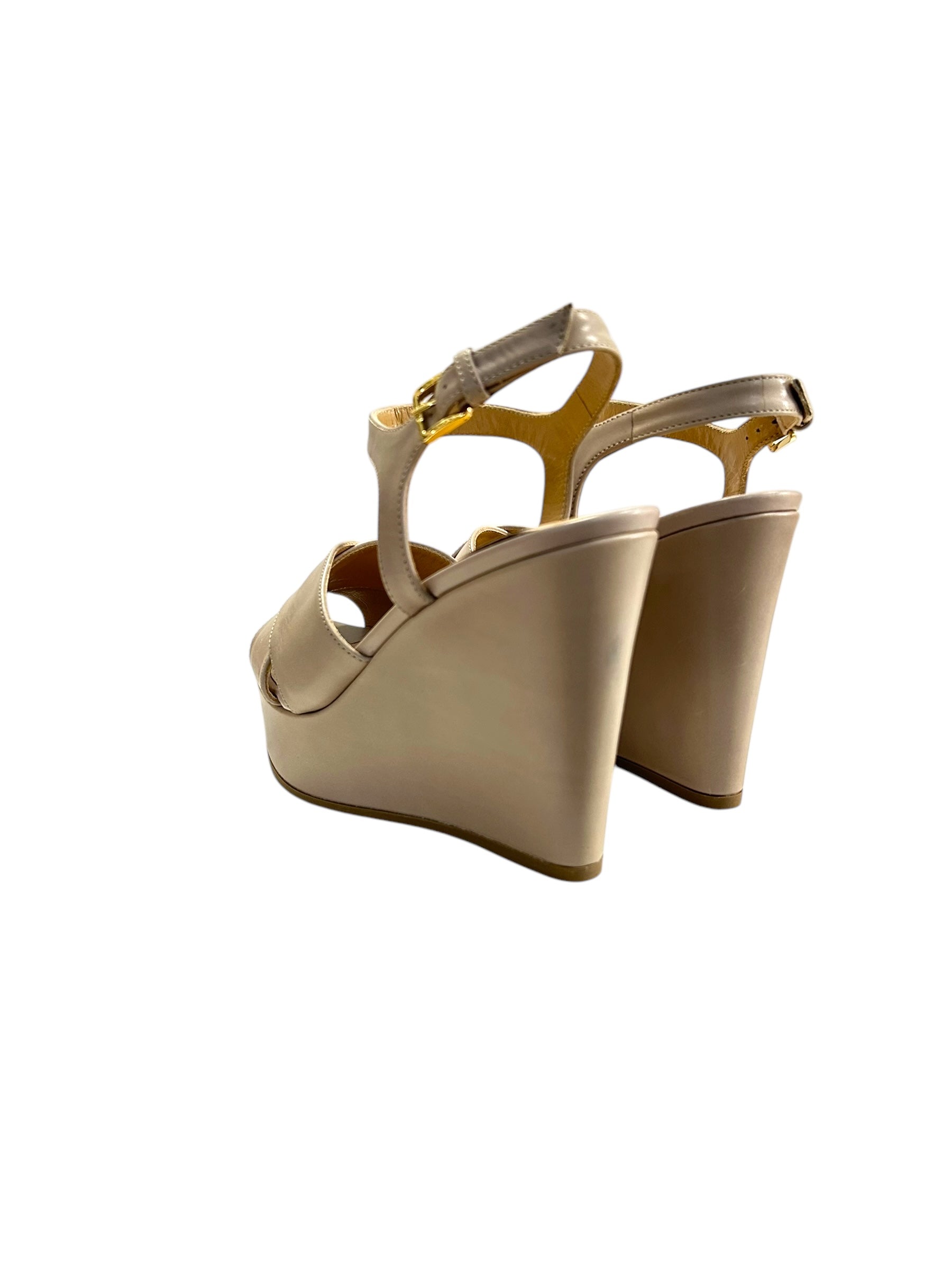 Sandales compensées 100 en cuir - Desert