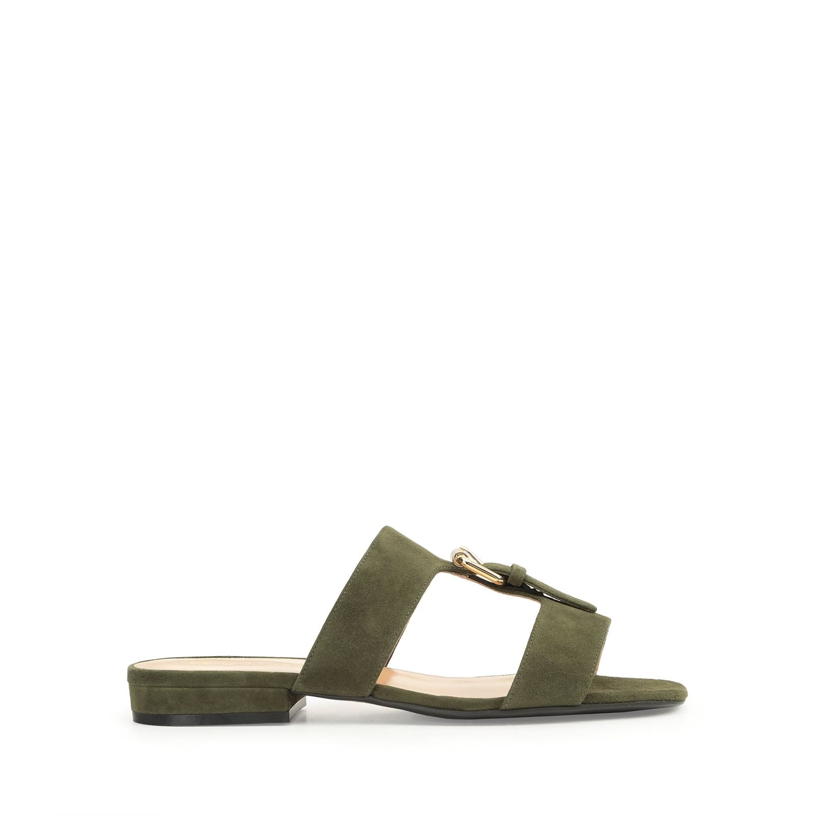 Mules plates Buckle avec boucle en daim - Military