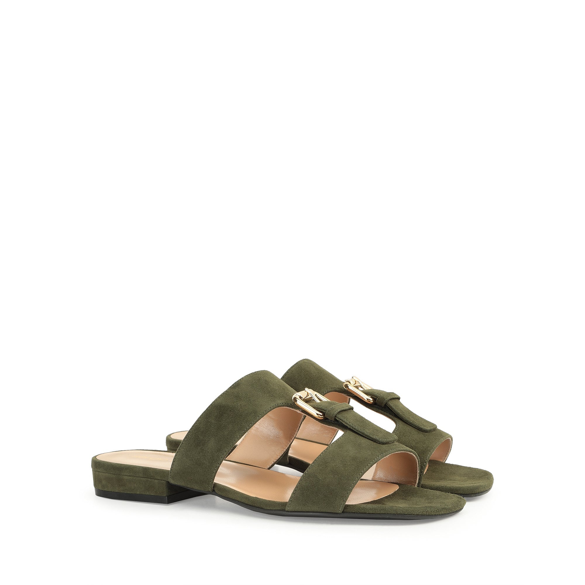 Mules plates Buckle avec boucle en daim - Military