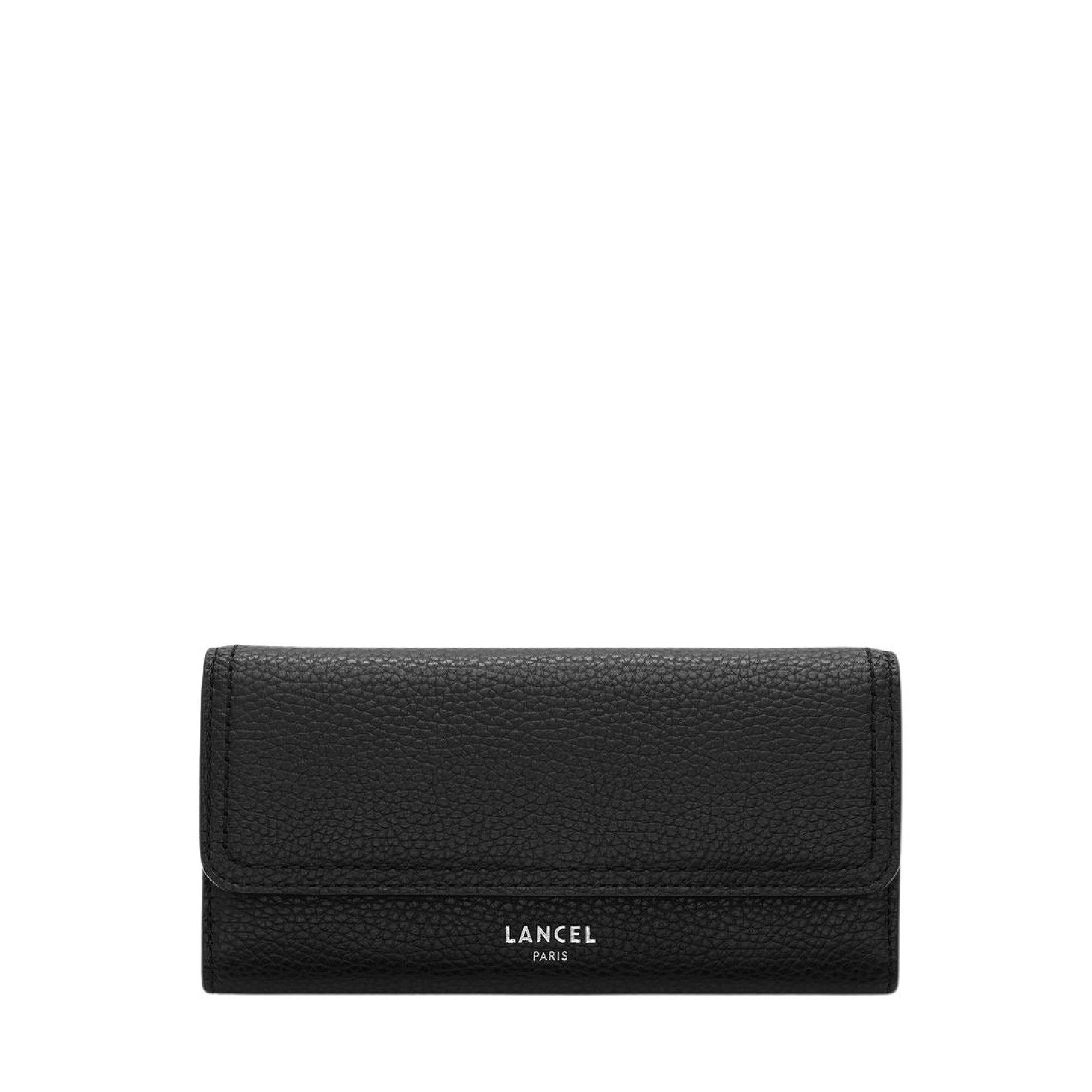 Portefeuille long rabat Sacha en cuir grainé - Noir