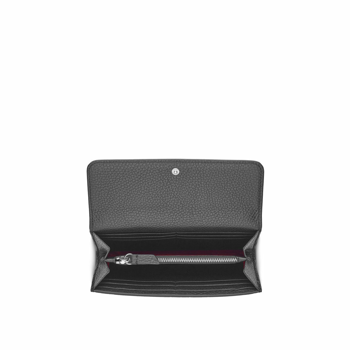 Portefeuille long rabat Sacha en cuir grainé - Noir