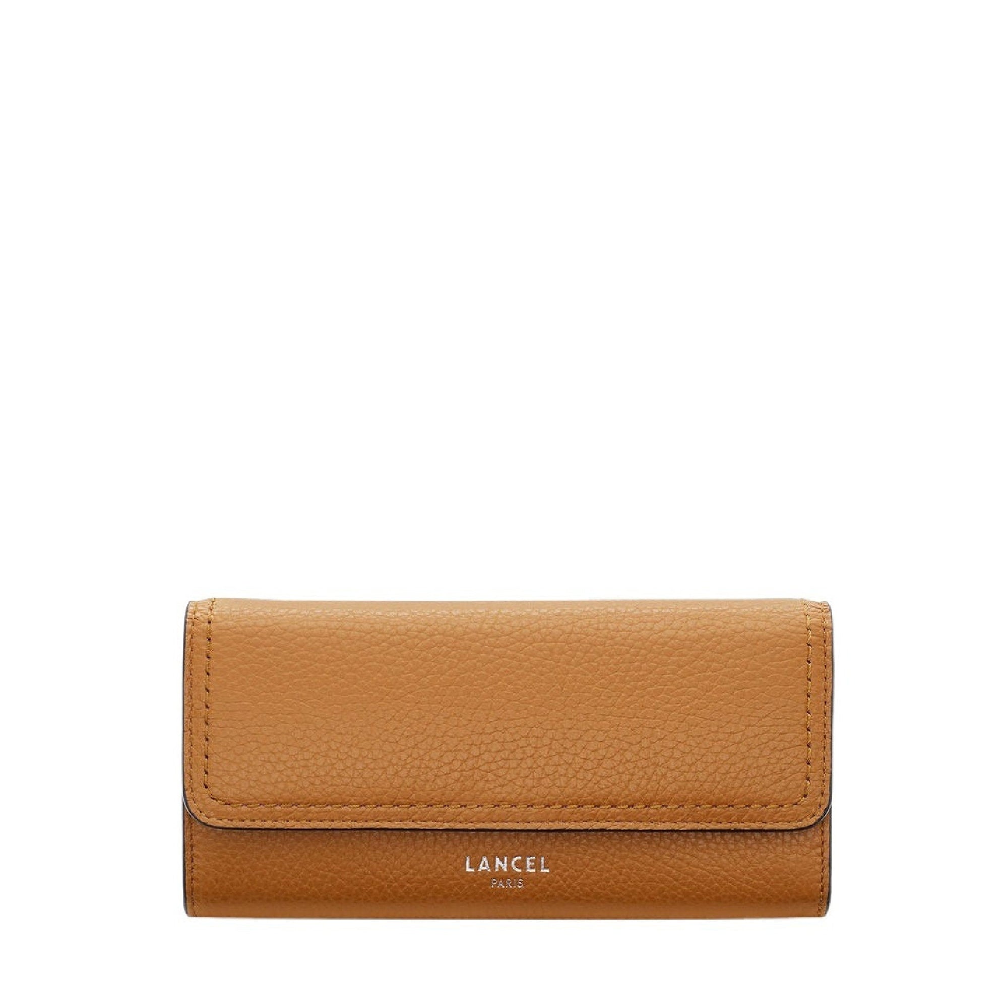 Portefeuille long rabat Sacha en cuir grainé - Camel