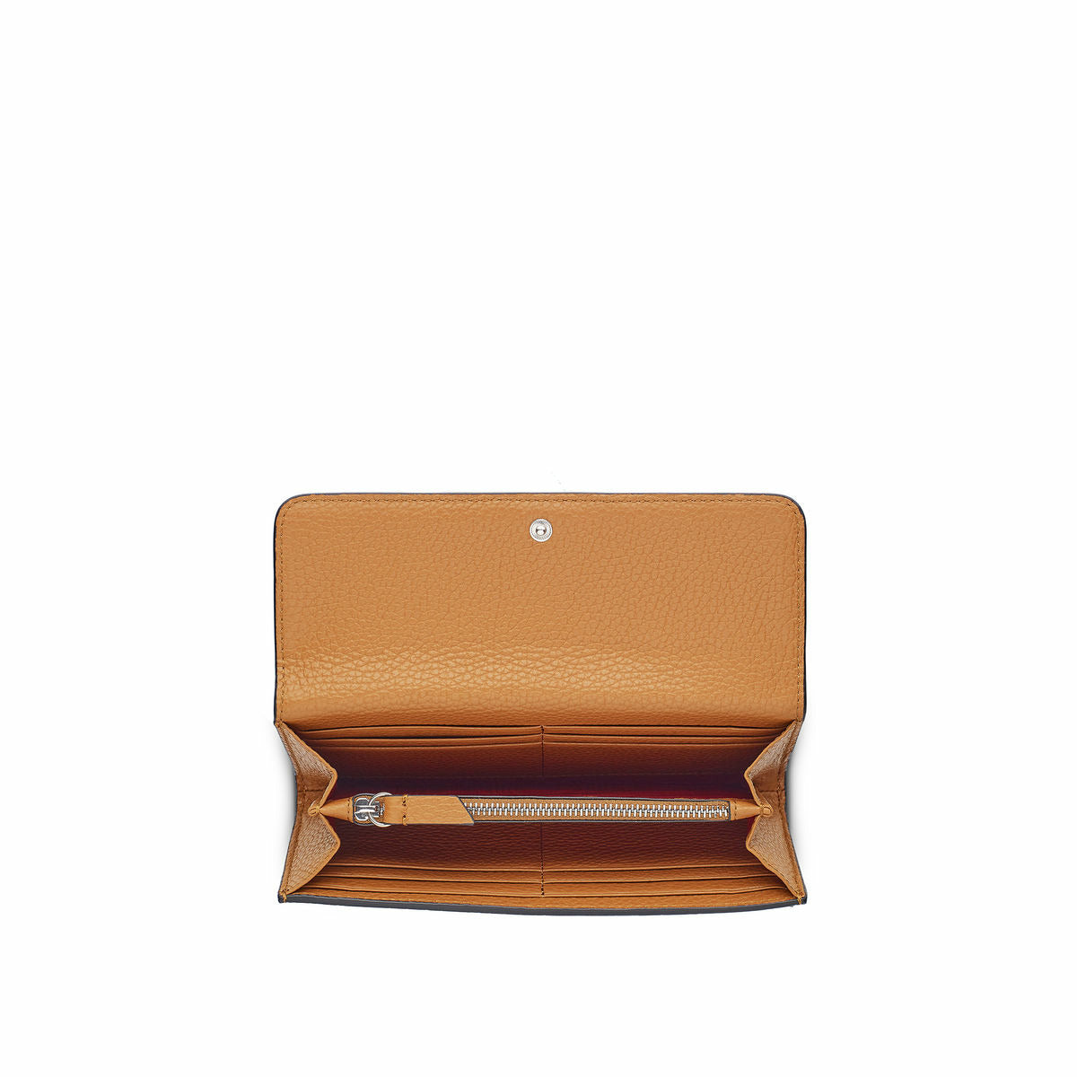 Portefeuille long rabat Sacha en cuir grainé - Camel