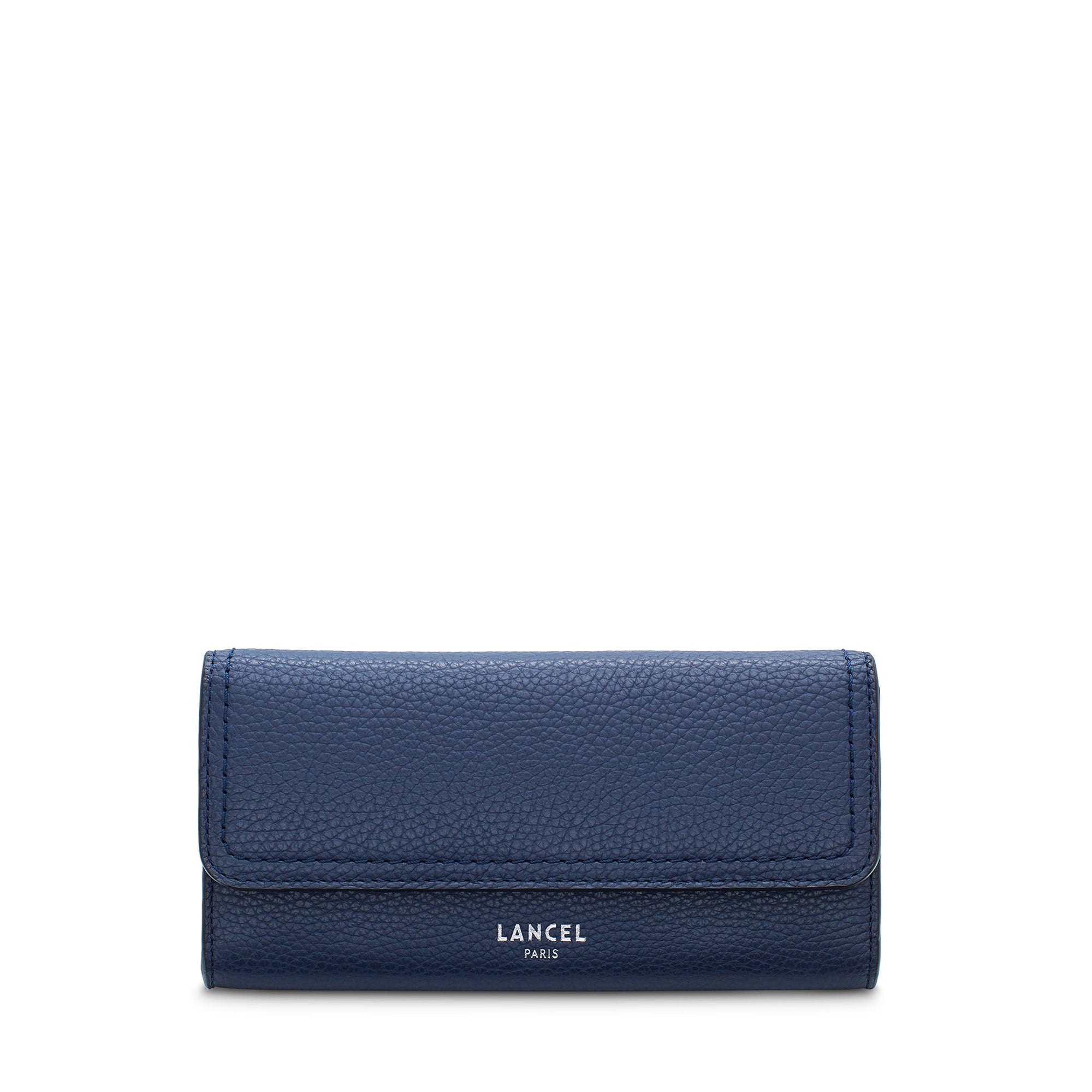 Portefeuille long rabat Sacha en cuir grainé - Bleu pétrole