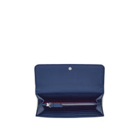 Portefeuille long rabat Sacha en cuir grainé - Bleu pétrole