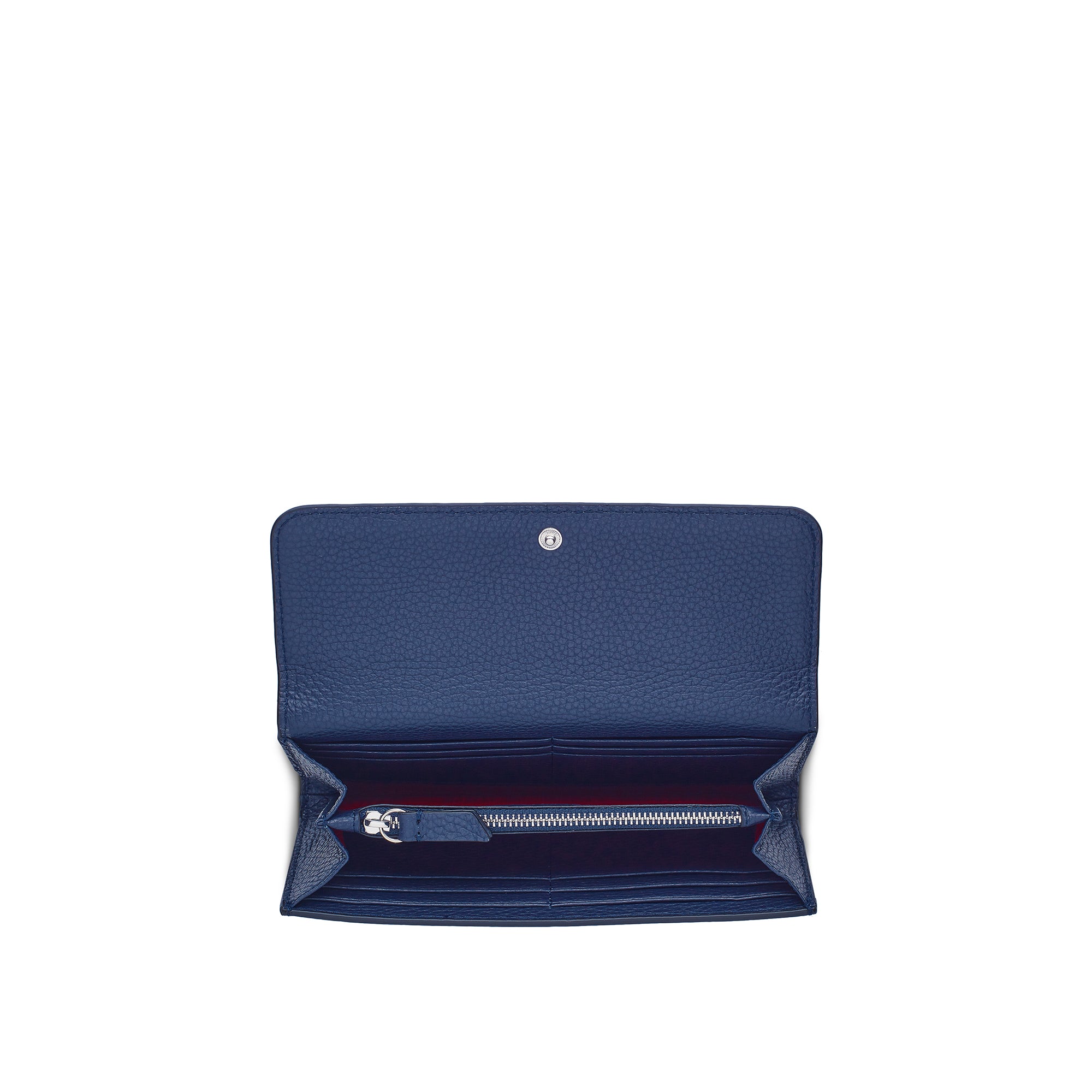 Portefeuille long rabat Sacha en cuir grainé - Bleu pétrole