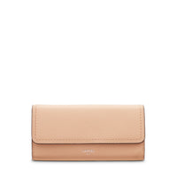 Portefeuille long rabat Sacha en cuir grainé - Nude