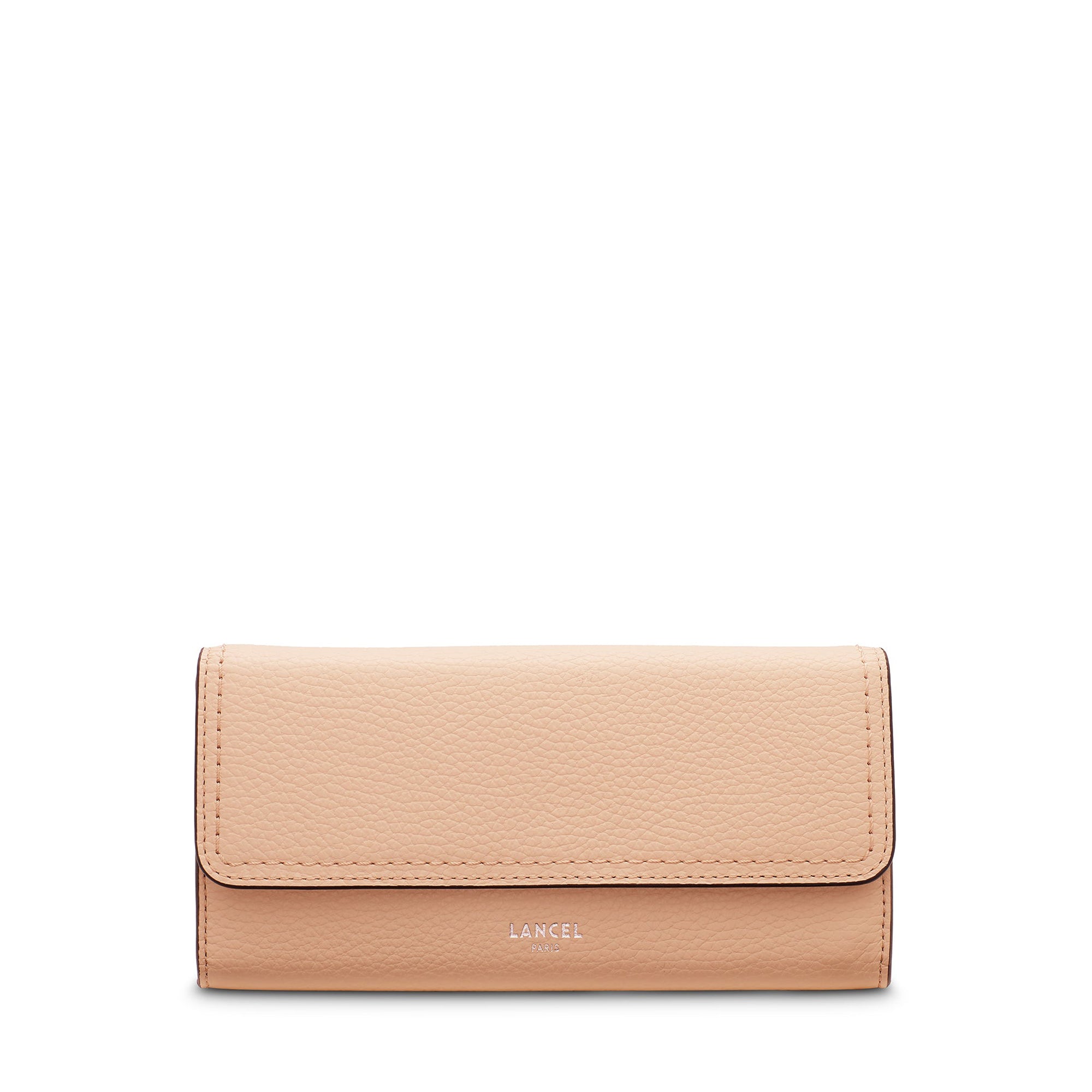 Portefeuille long rabat Sacha en cuir grainé - Nude