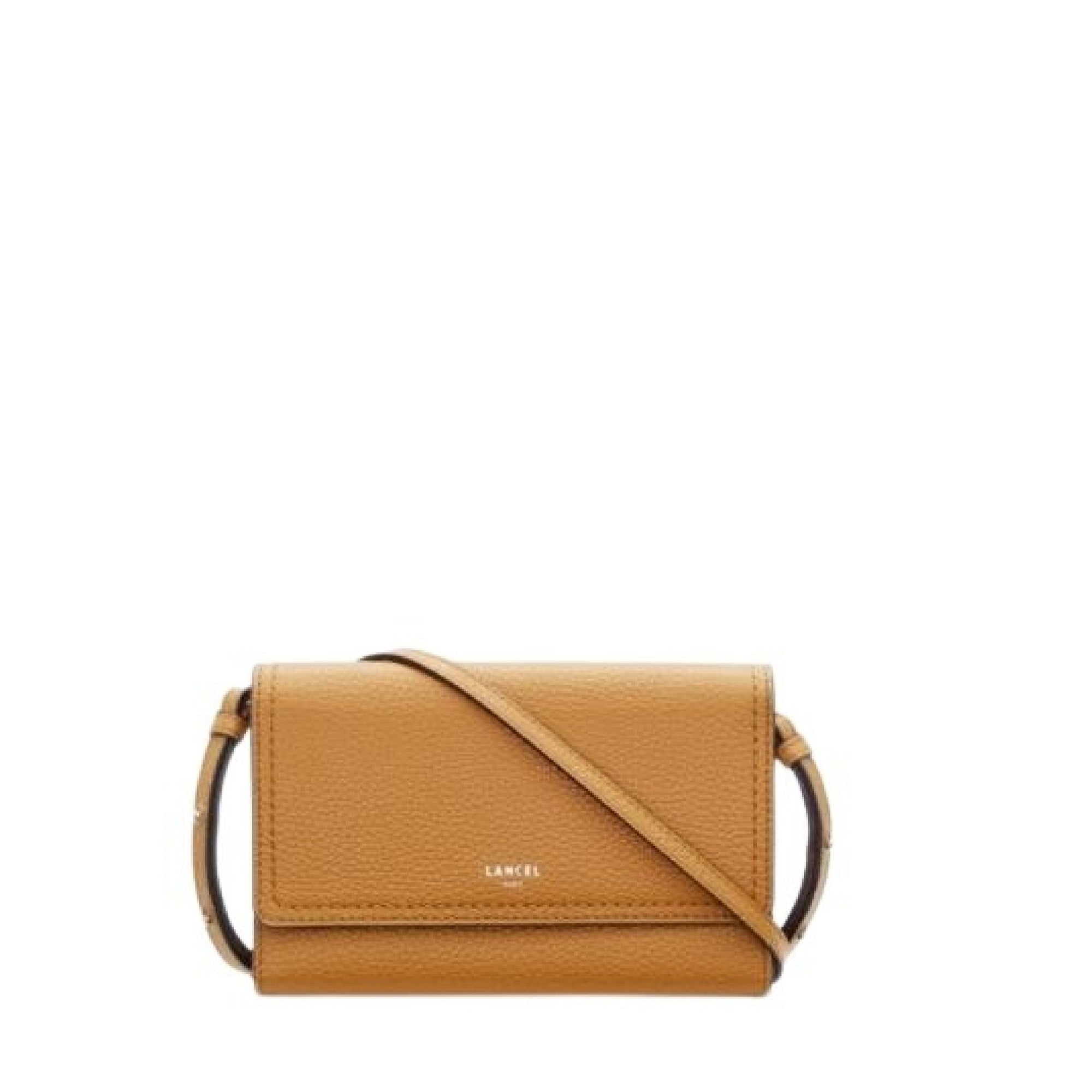 Portefeuille Sacha à bandoulière en cuir grainé - Camel
