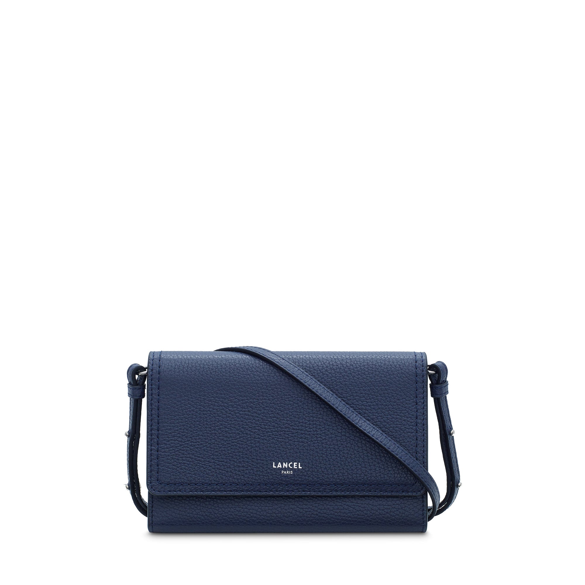 Portefeuille Sacha à bandoulière en cuir grainé - Bleu pétrole