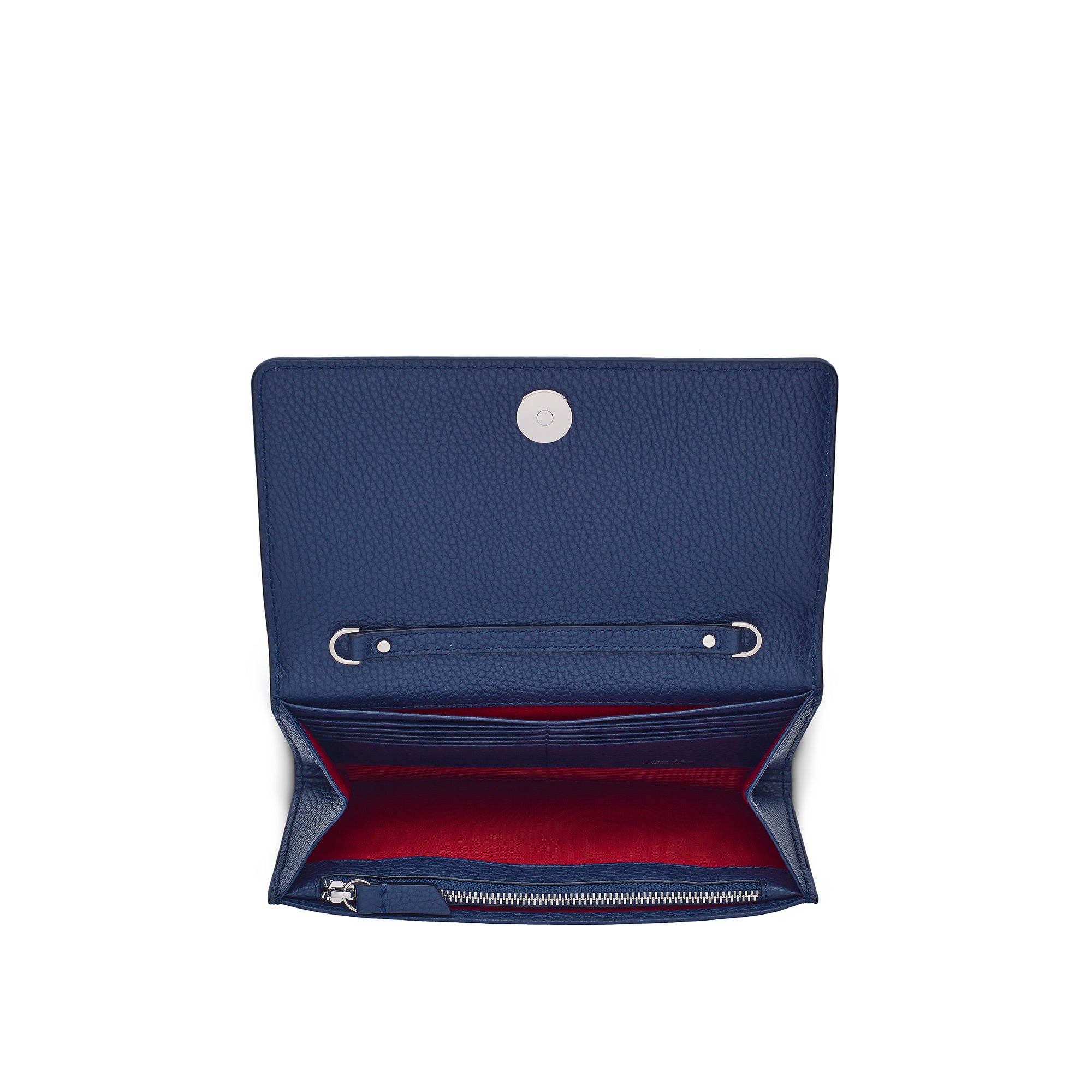 Portefeuille Sacha à bandoulière en cuir grainé - Bleu pétrole