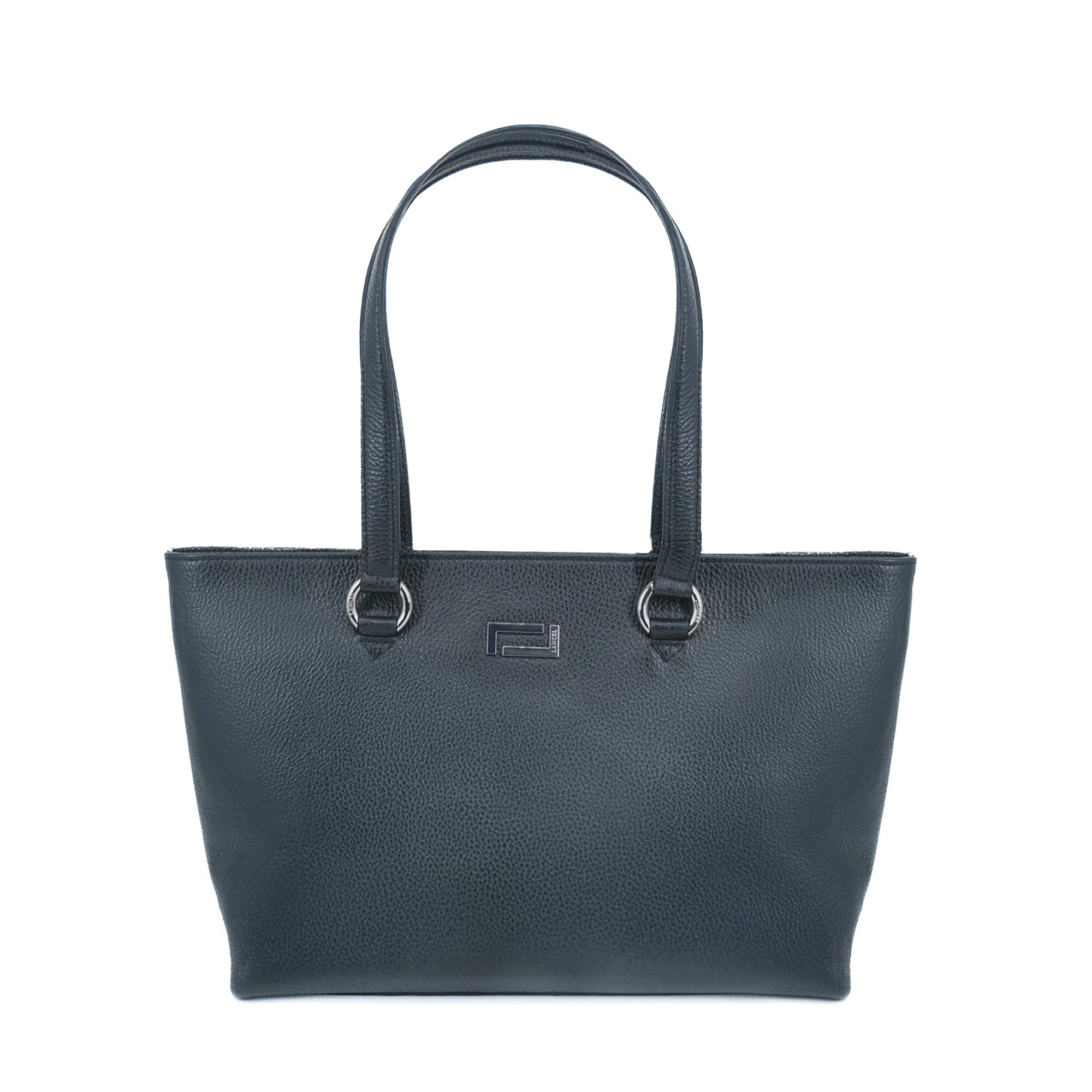 Sac cabas Lola à zip en cuir grainé - Noir