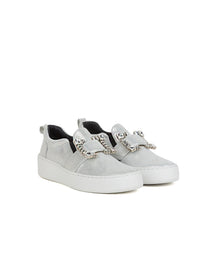 Buckle leather sneakers with rhinestones - Silver