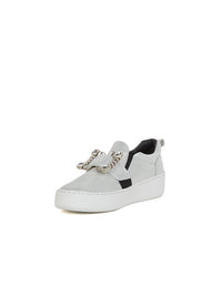 Buckle leather sneakers with rhinestones - Silver