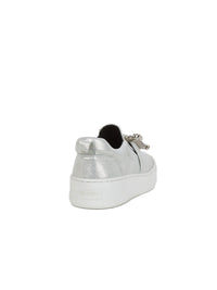 Buckle leather sneakers with rhinestones - Silver