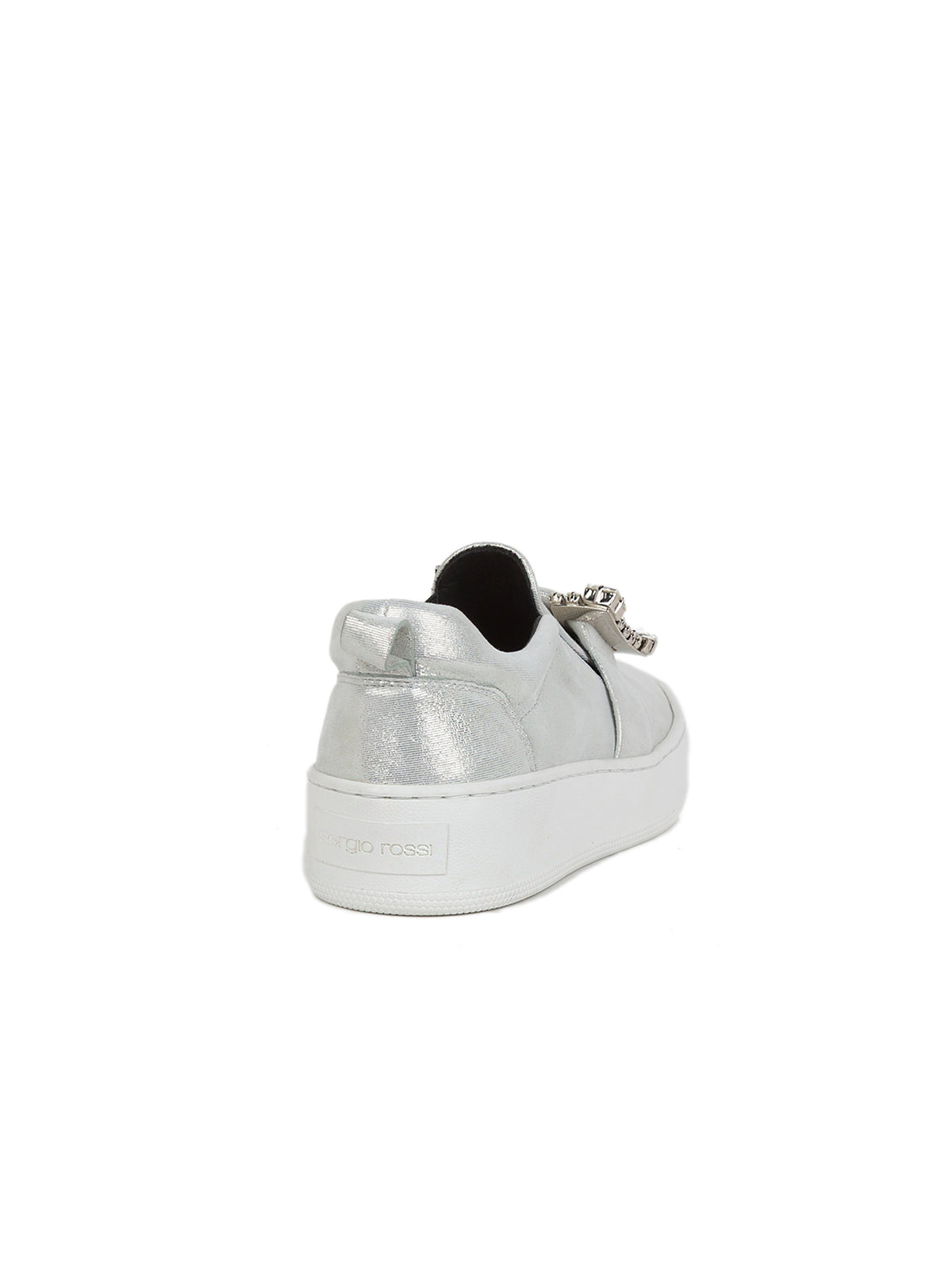 Buckle leather sneakers with rhinestones - Silver