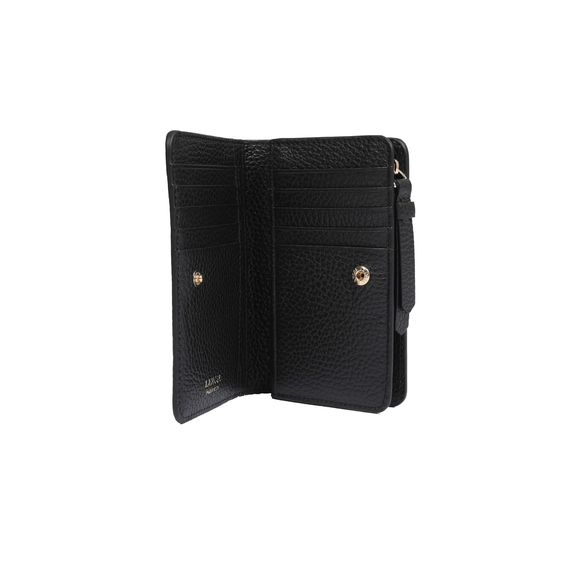 Portefeuille Lettrines zippé en cuir grainé - Noir