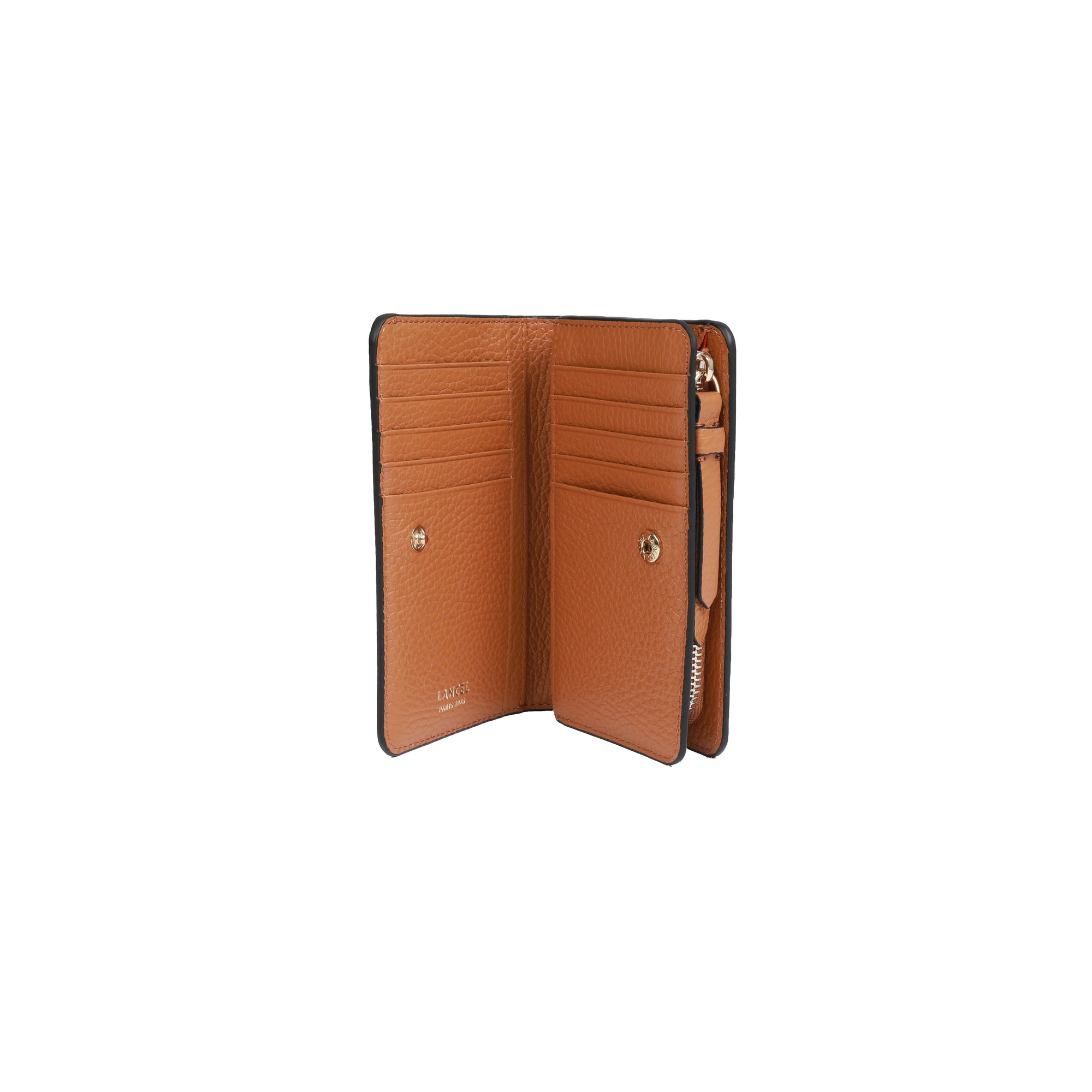 Portefeuille Lettrines zippé en cuir grainé - Camel