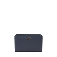 Portefeuille rectangulaire zippé Lettrines en cuir grainé - Bleu Nuit