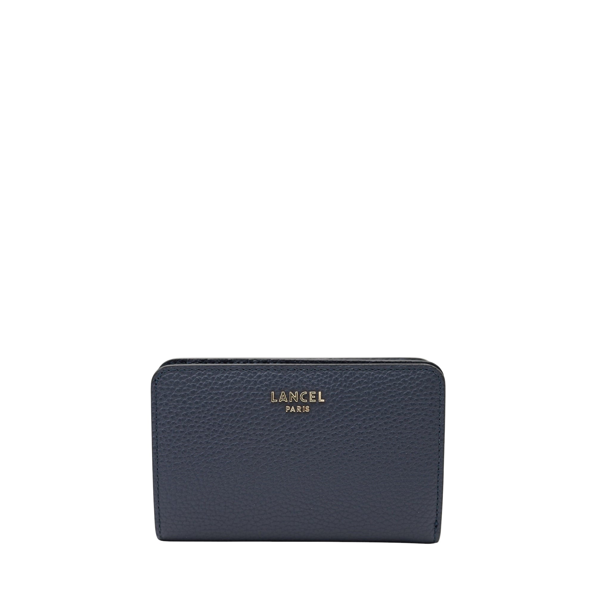 Portefeuille rectangulaire zippé Lettrines en cuir grainé - Bleu Nuit