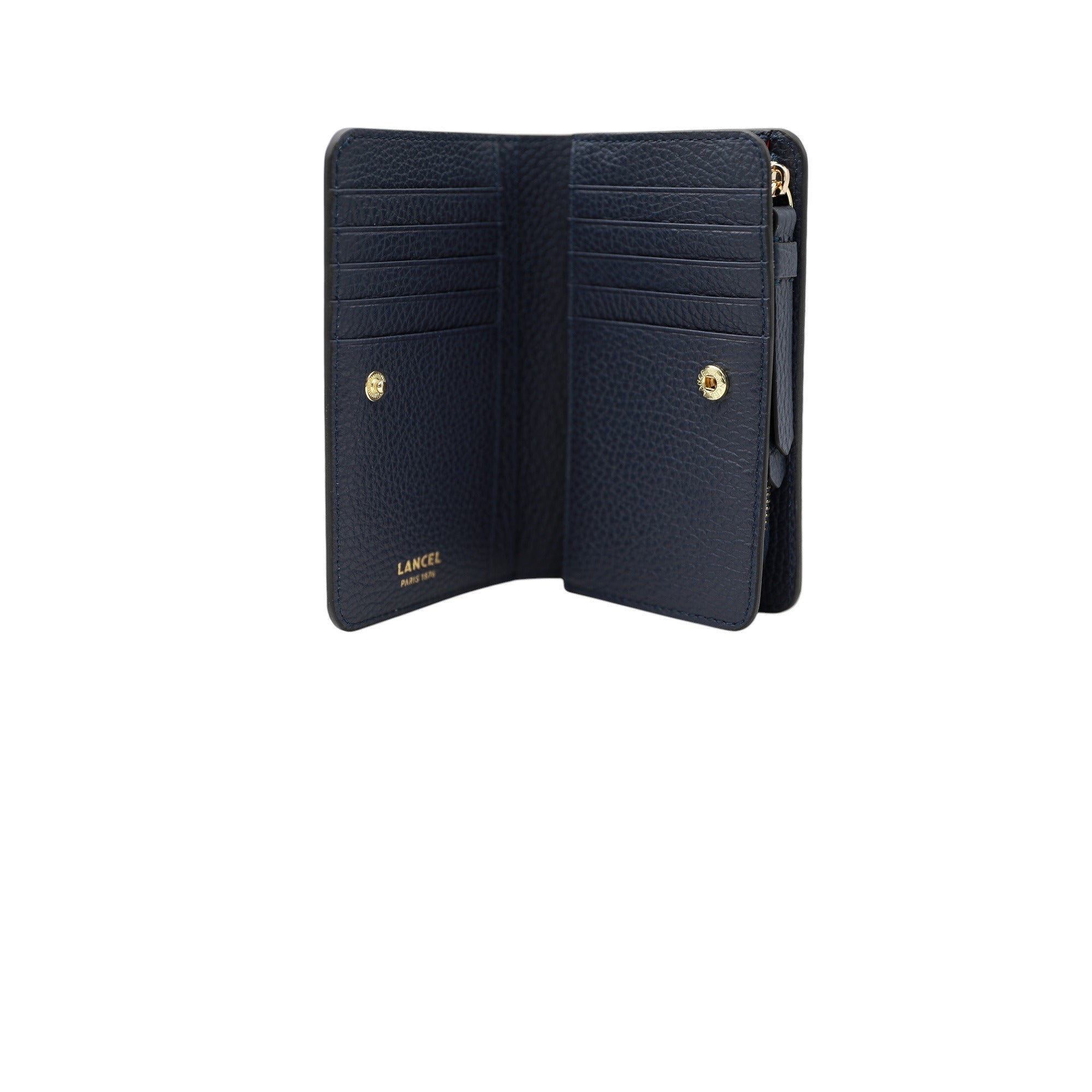 Portefeuille rectangulaire zippé Lettrines en cuir grainé - Bleu Nuit
