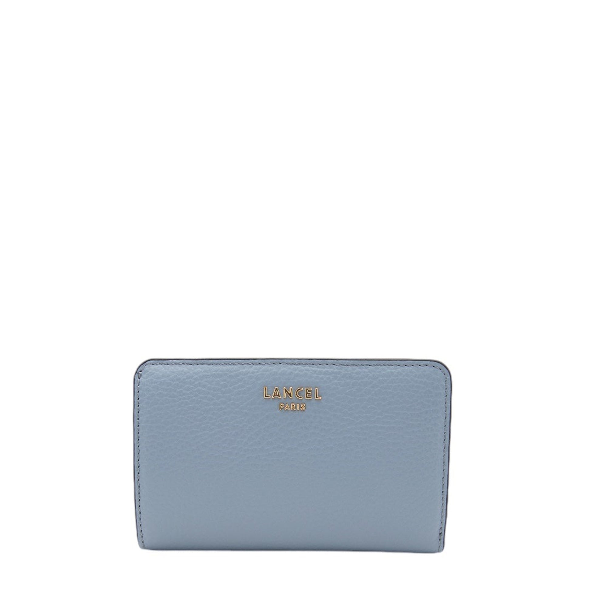 Portefeuille Lettrines zippé en cuir grainé - Bleu Polaire