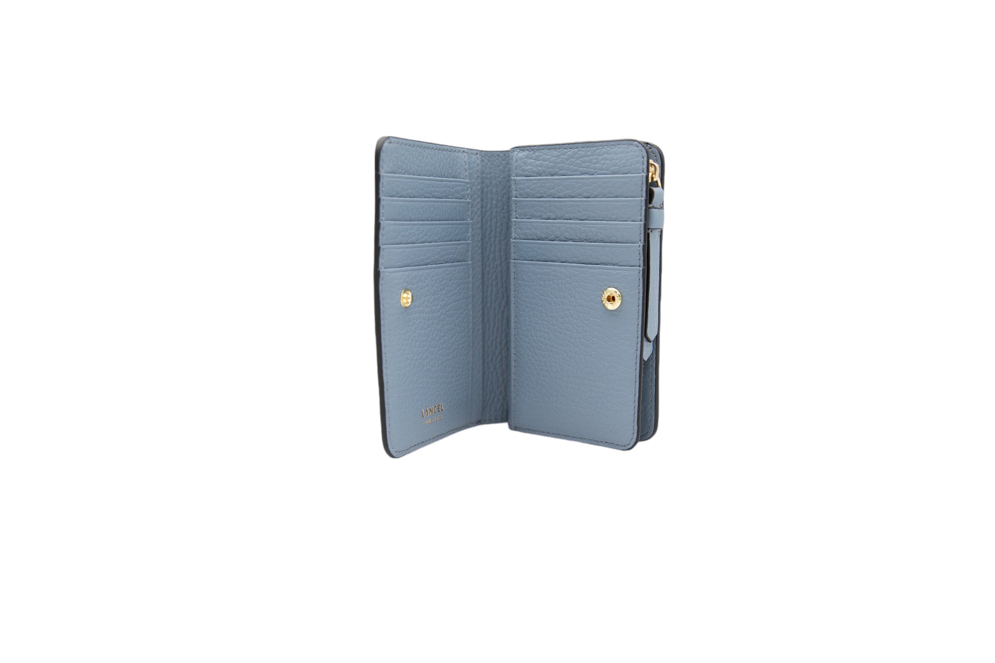 Portefeuille Lettrines zippé en cuir grainé - Bleu Polaire