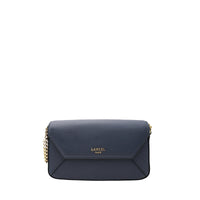 Mini sac rabat Lettrines en cuir grainé - Bleu Nuit