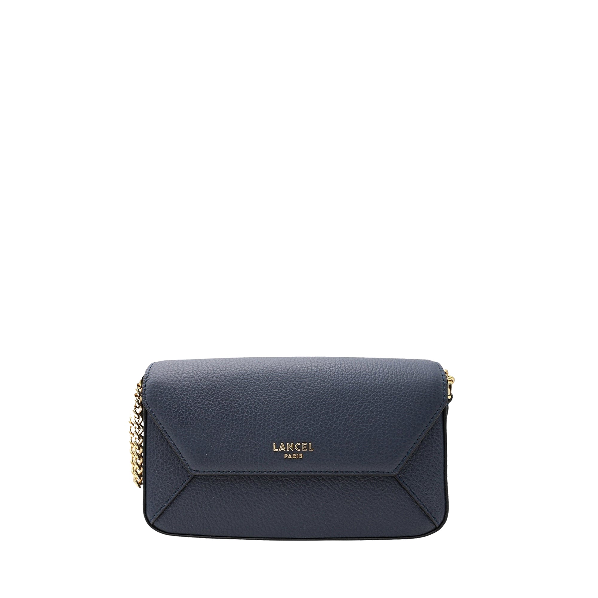Mini sac rabat Lettrines en cuir grainé - Bleu Nuit