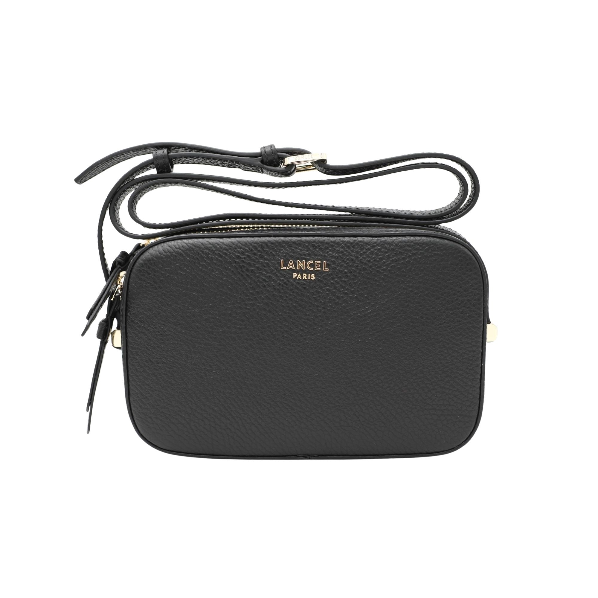 Sac caméra Lettrines à double zip en cuir grainé - Noir