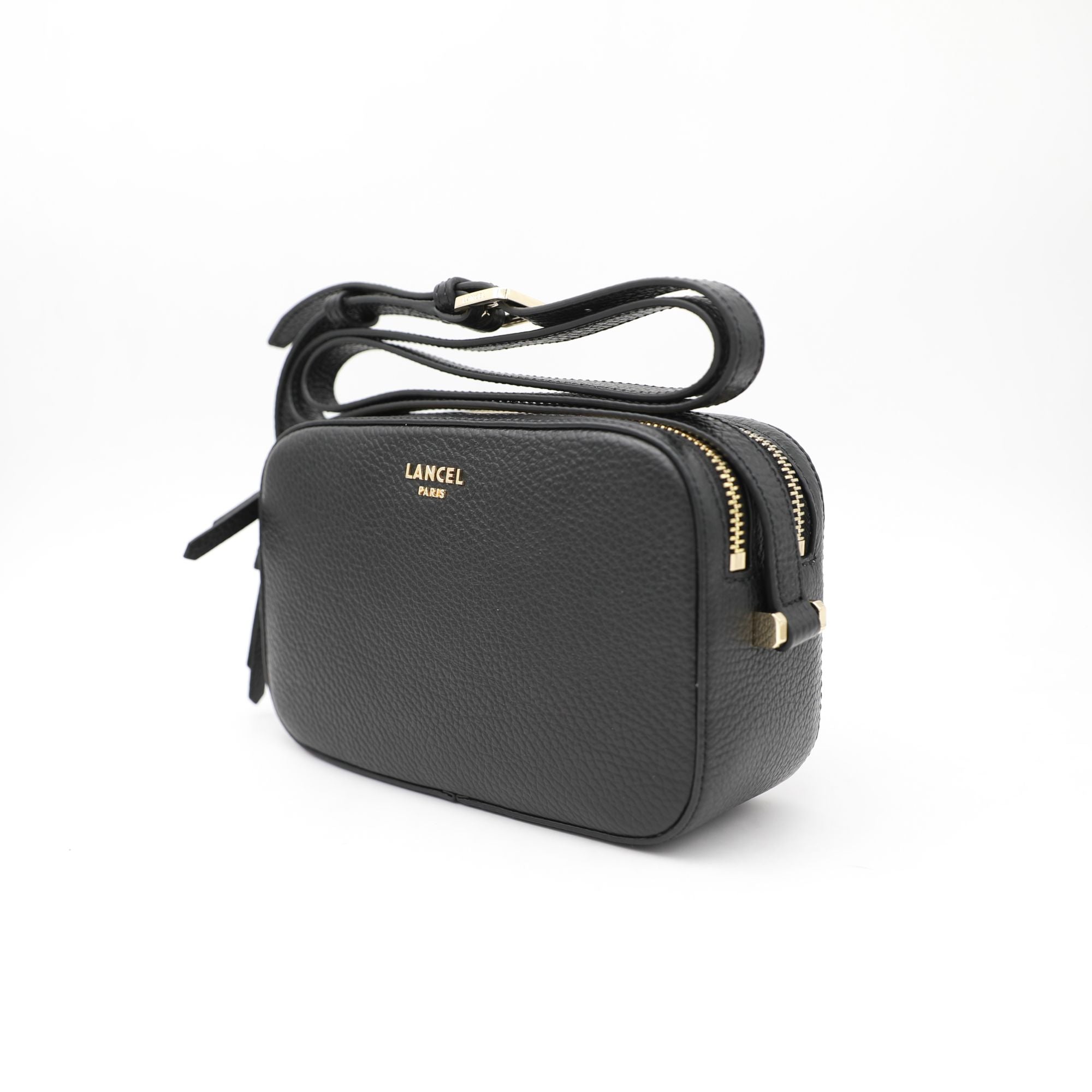 Sac caméra Lettrines à double zip en cuir grainé - Noir