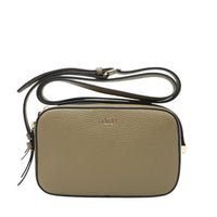 Sac caméra Lettrines à double zip en cuir grainé - Kaki