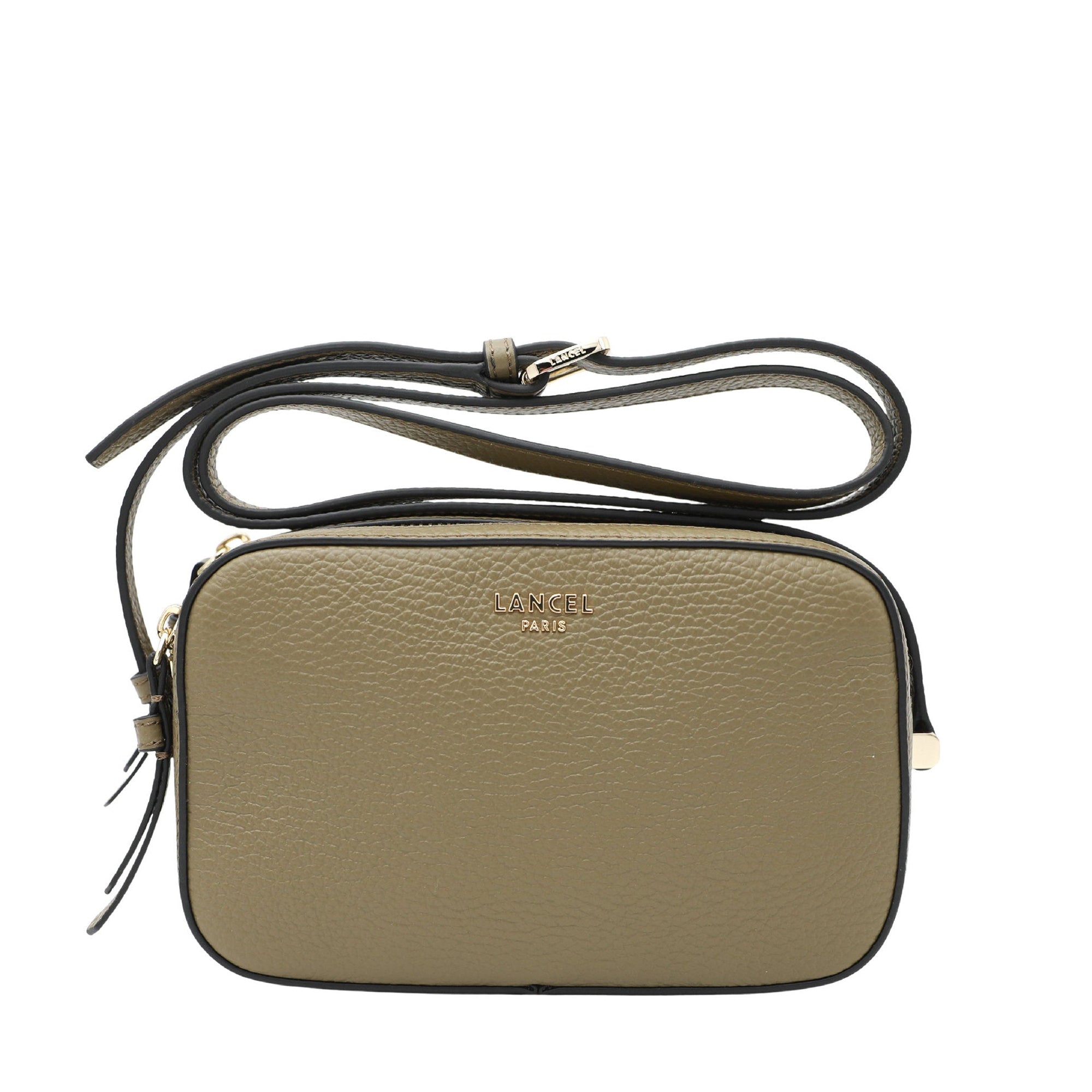 Sac caméra Lettrines à double zip en cuir grainé - Kaki