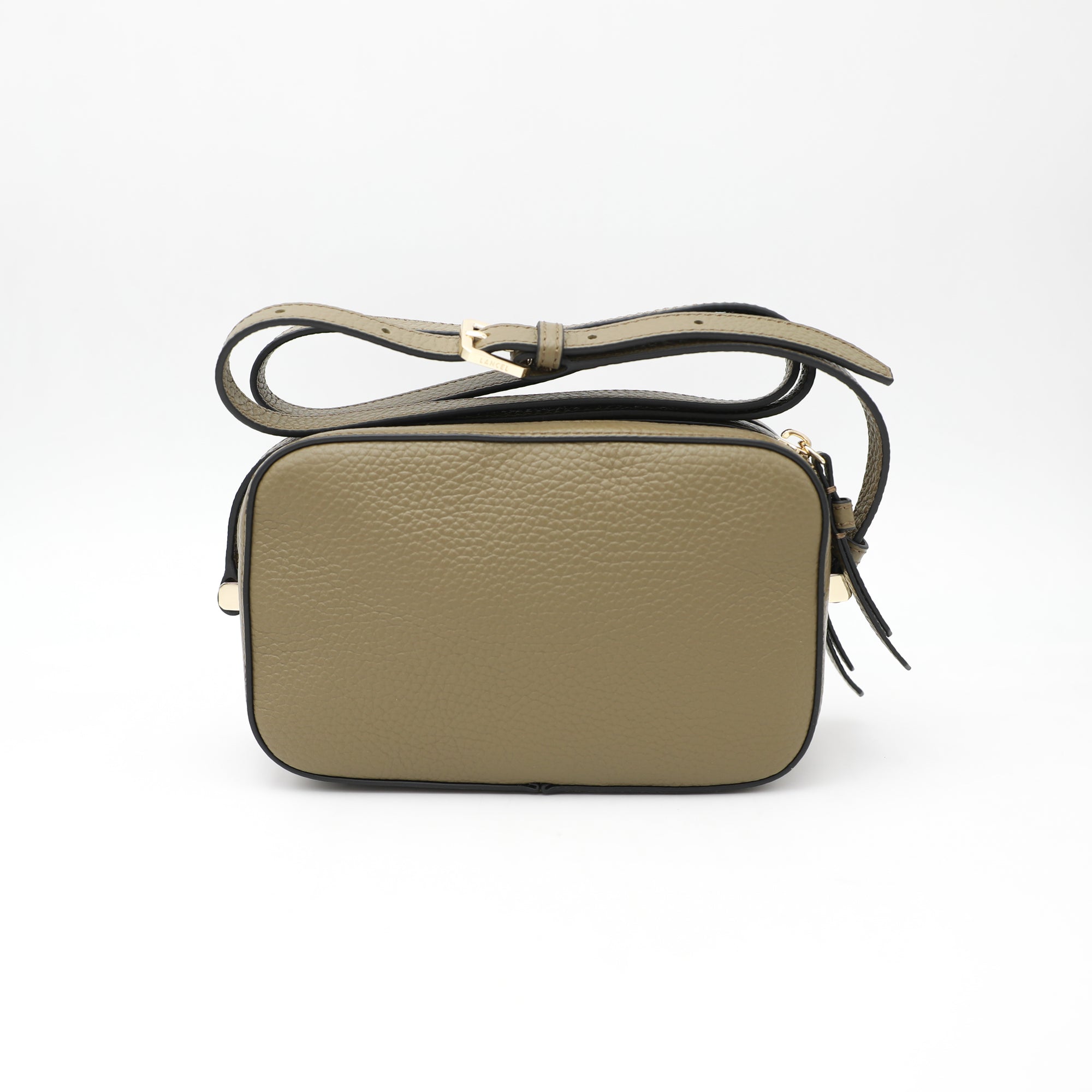 Sac caméra Lettrines à double zip en cuir grainé - Kaki