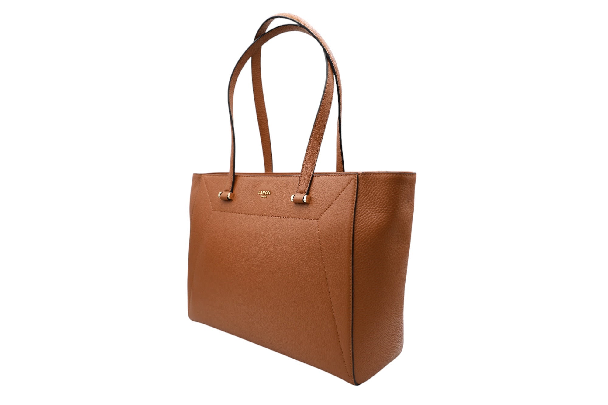 Sac cabas ew zippé Lettrines en cuir grainé - Camel