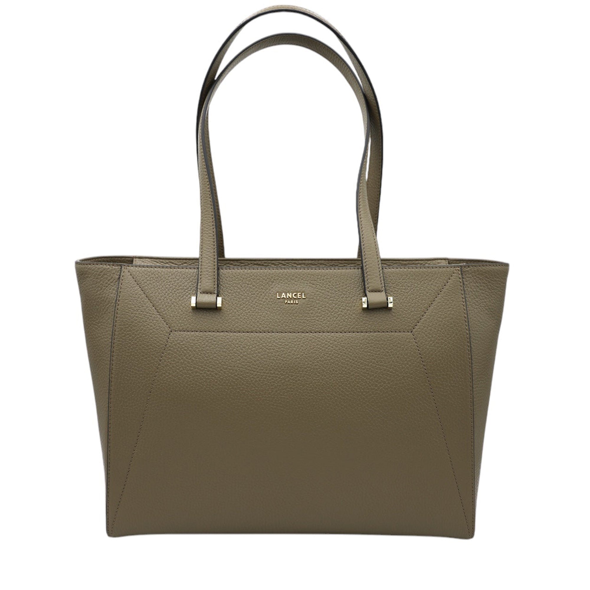 Sac cabas ew zippé Lettrines en cuir grainé - Kaki