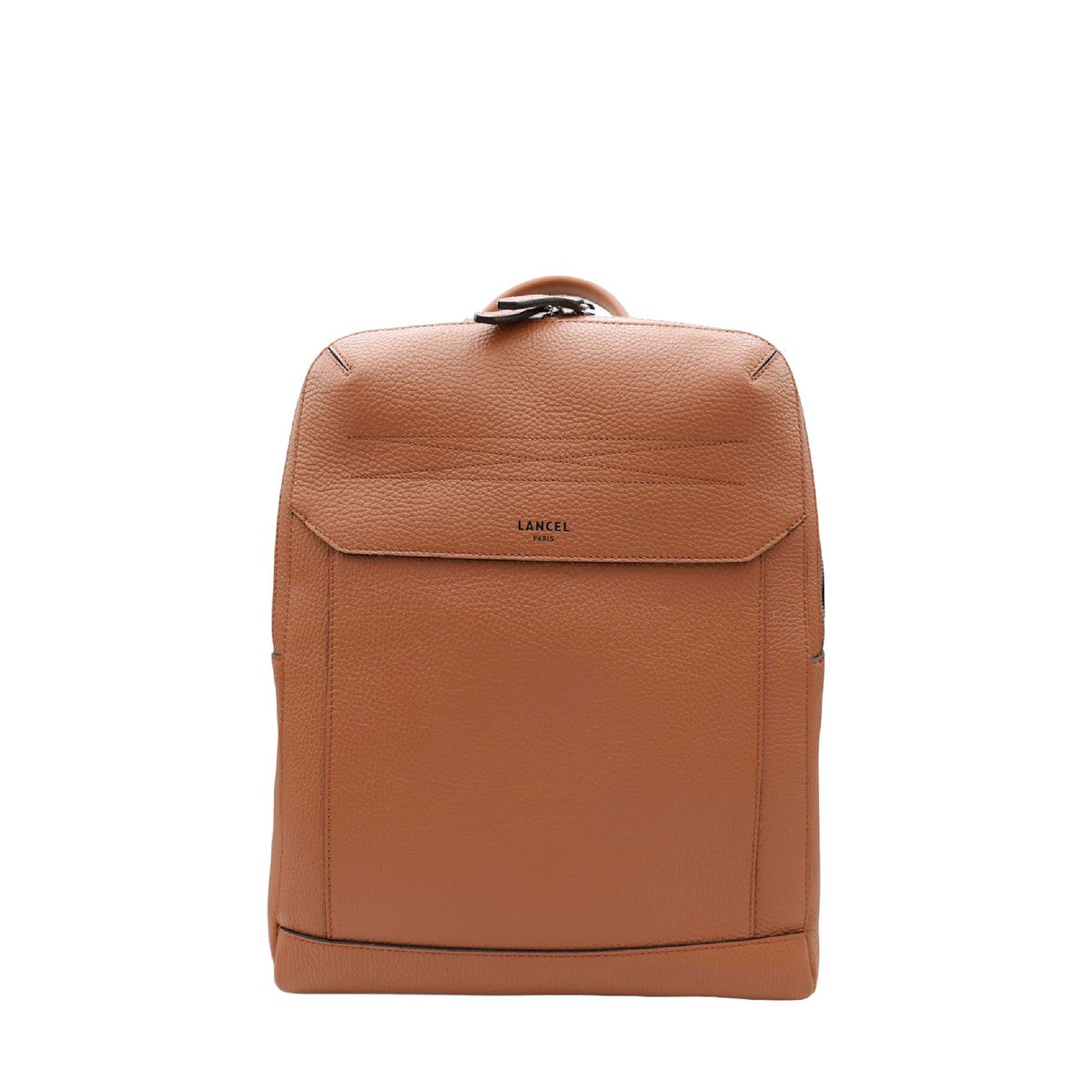 Graphic single-compartment zipped leather rucksack - Camel