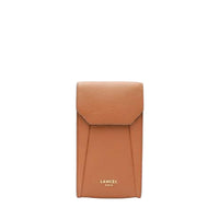 Mini sac vertical rabat Lettrines en cuir grainé - Camel