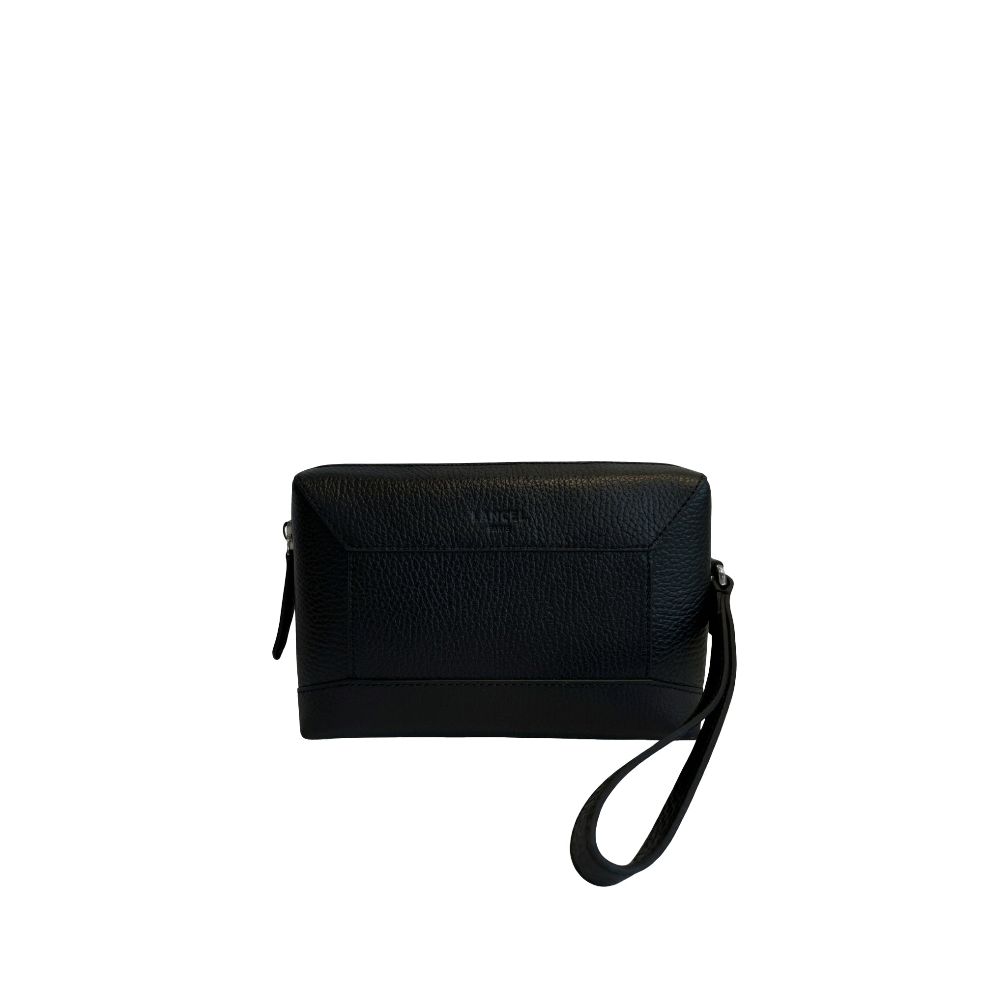 Pochette zippé Graphic en cuir grainé - Noir
