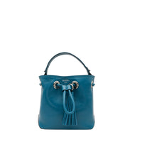 Mini sac seau Sacha en cuir grainé - Bleu Paon