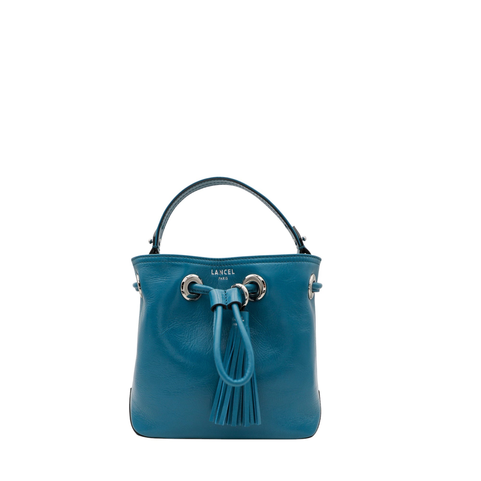 Mini sac seau Sacha en cuir grainé - Bleu Paon