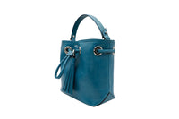 Mini sac seau Sacha en cuir grainé - Bleu Paon