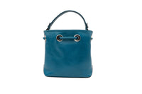 Mini sac seau Sacha en cuir grainé - Bleu Paon