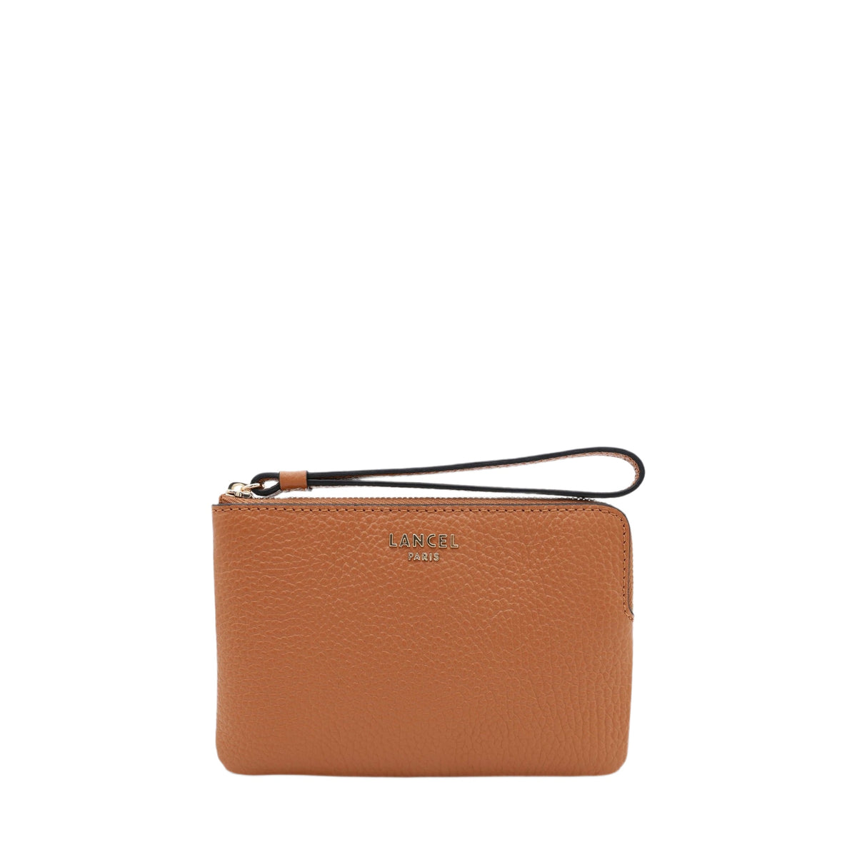Lettrines mini zipped clutch bag with wrist strap - leather - Camel