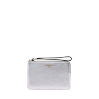 Mini pochette zippée avec dragonne Lettrines en cuir - Argente